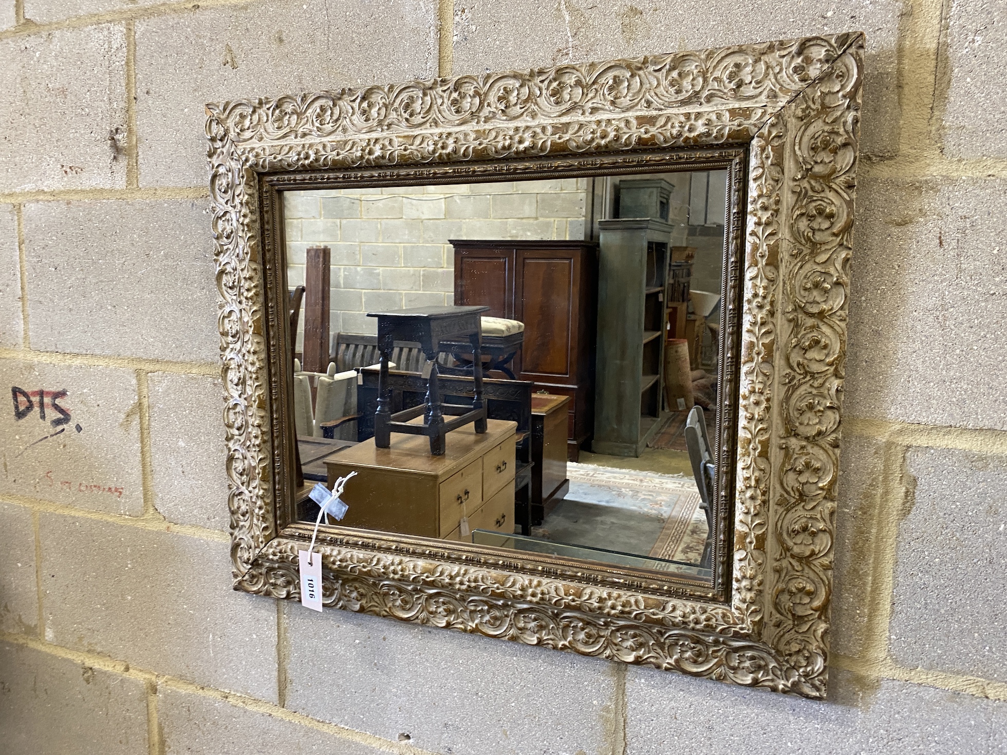 A Victorian style rectangular painted composition wall mirror, width 72cm, height 61cm
